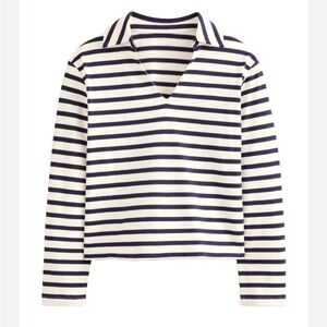 Boden Nautical Breton Stripe Notch Collar Top Ivory Navy Large